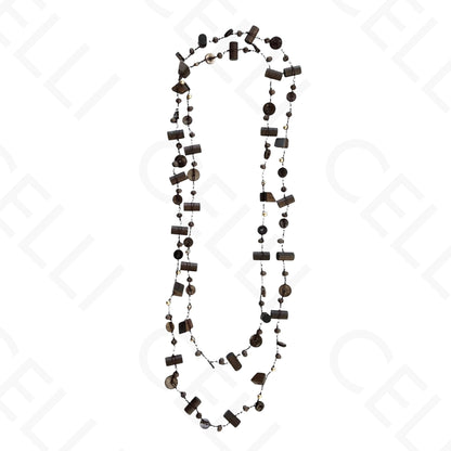 Colar de moda - comprido com entremeios madeira