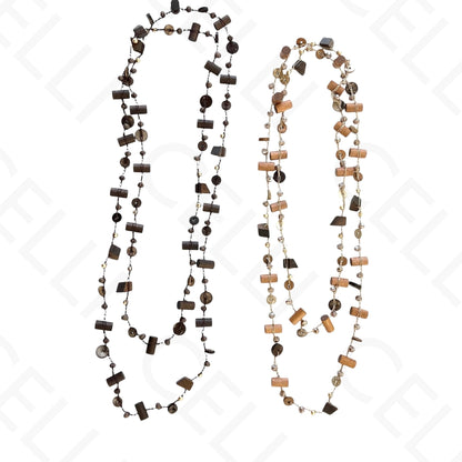 Colar de moda - comprido com entremeios madeira