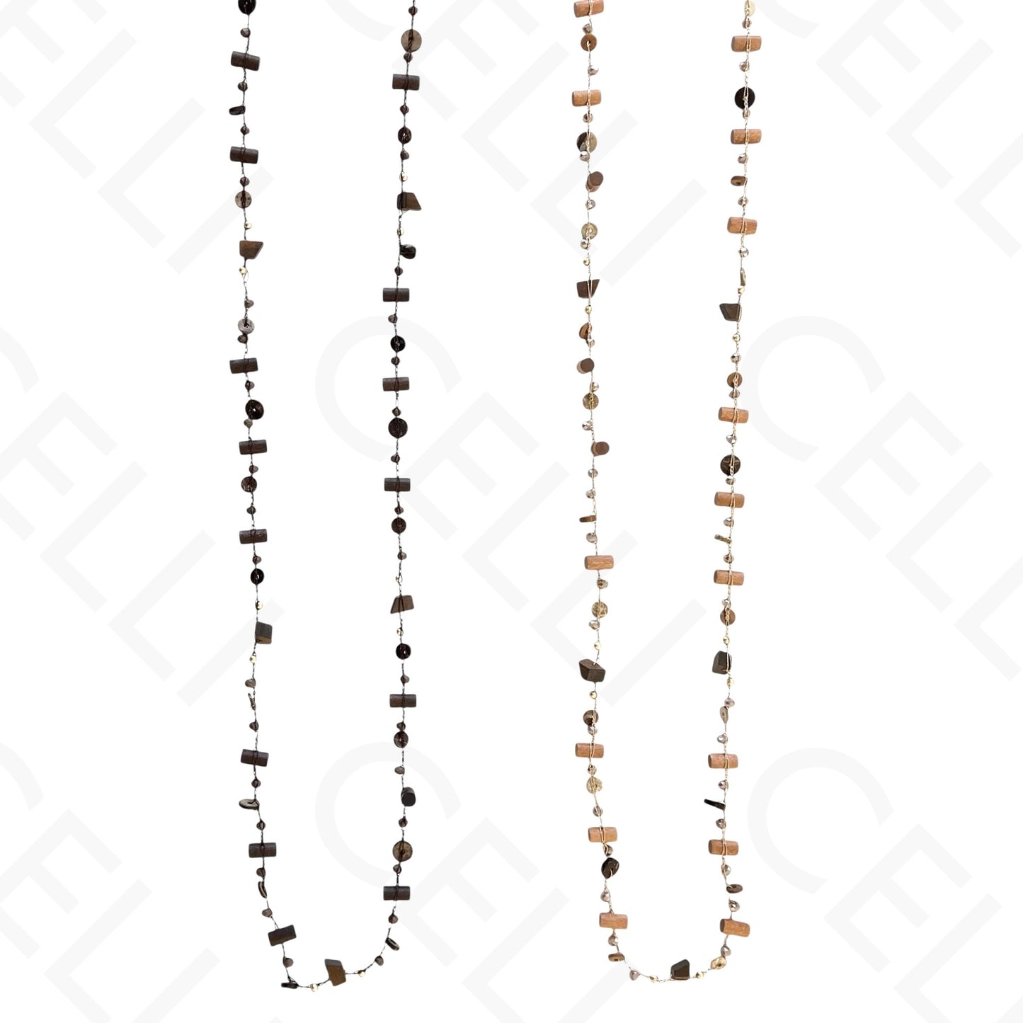 Colar de moda - comprido com entremeios madeira