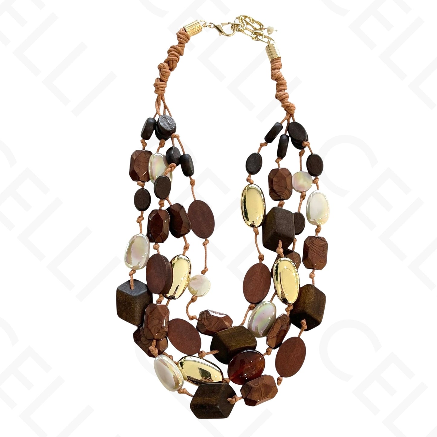 Colar de moda - múltiplo com contas de madeira