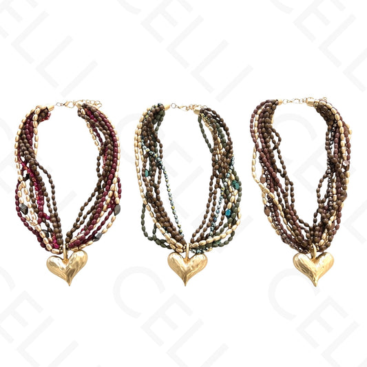 Fashion necklace - multiple strand with various beads