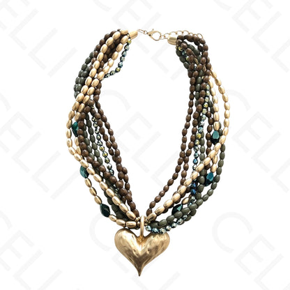 时尚项链 - 多层，木珠，心形