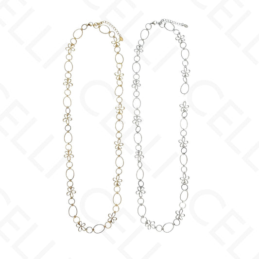 Collar de acero - malla larga con flores intermedias