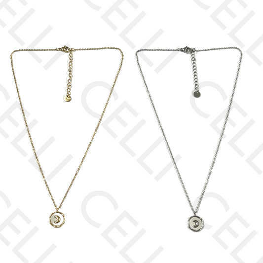 Colar de Aço - meia lua com madrepérola