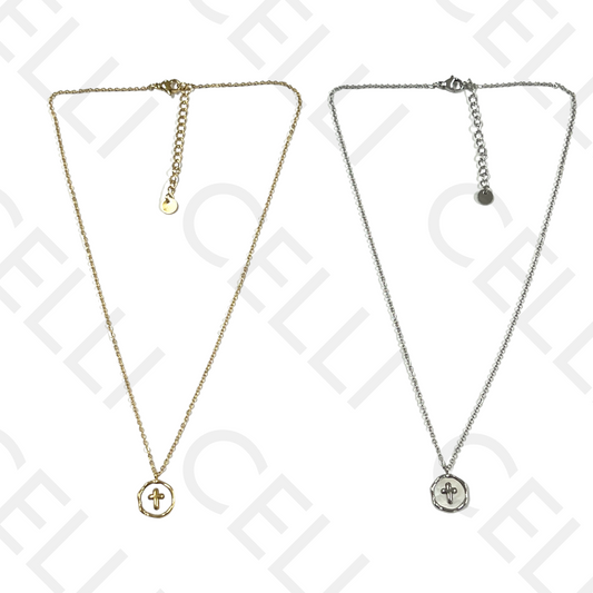 Colar de Aço - cruz com madrepérola