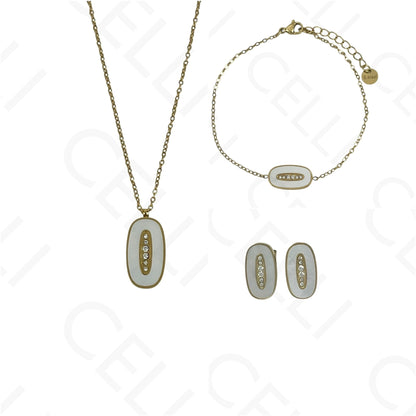 Steel Necklace/Earring/Bracelet - oval with mother-of-pearl