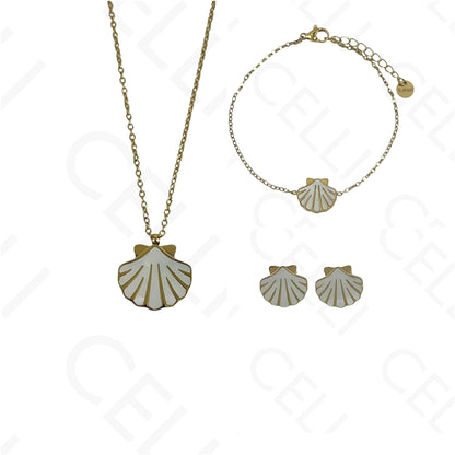 Steel Necklace/Earring/Bracelet - shell with mother-of-pearl