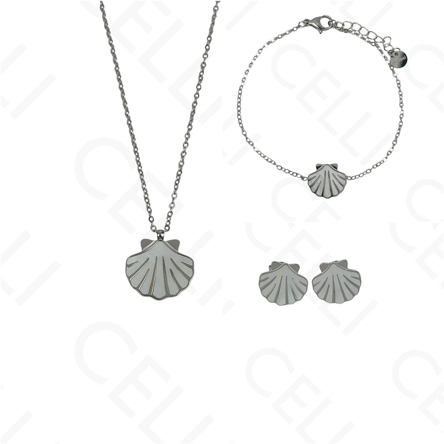 Steel Necklace/Earring/Bracelet - shell with mother-of-pearl