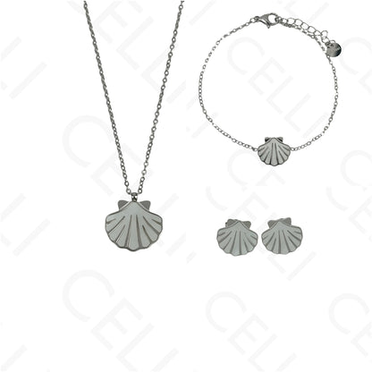 Steel Necklace/Earring/Bracelet - shell with mother-of-pearl