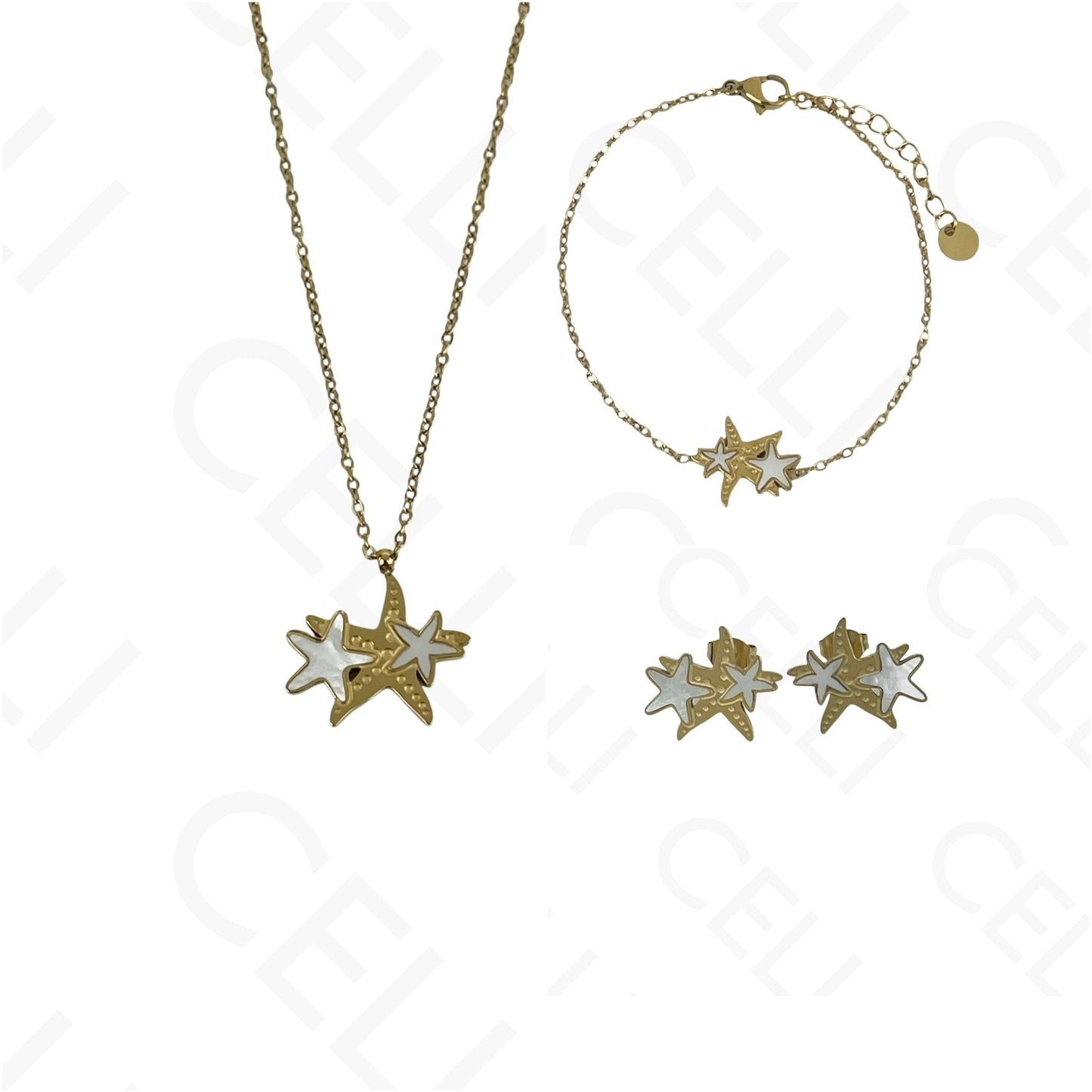 Steel Necklace/Earring/Bracelet - starfish with mother-of-pearl