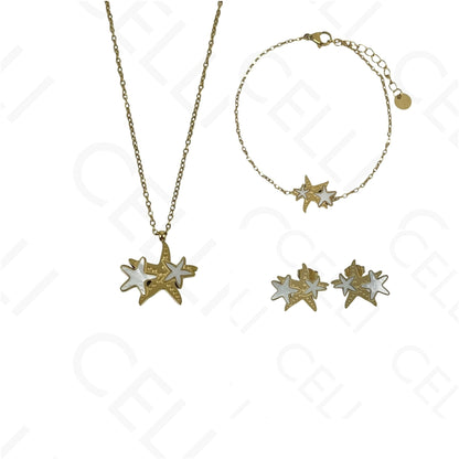 Steel Necklace/Earring/Bracelet - starfish with mother-of-pearl
