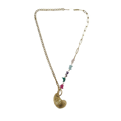 不锈钢项链 - 天然石材与贝壳间隔装饰