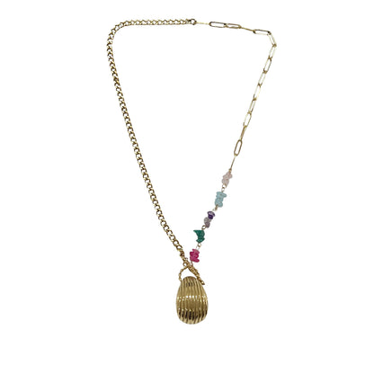 不锈钢项链 - 天然石材与贝壳间隔装饰