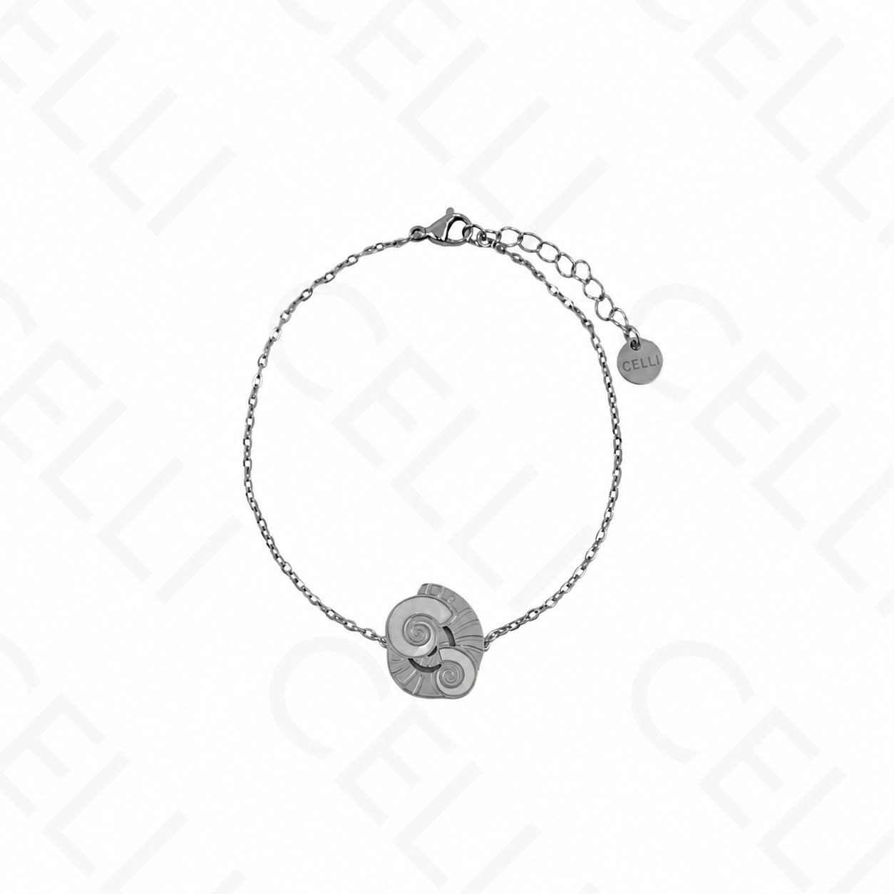 Steel Necklace/Earrings/Bracelet - Cowrie shell with mother-of-pearl