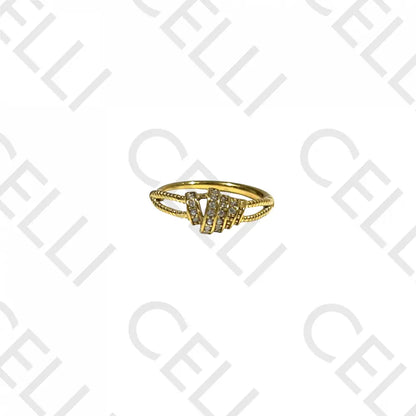 Anel De Aço - Nó Com Zircónias Dourado