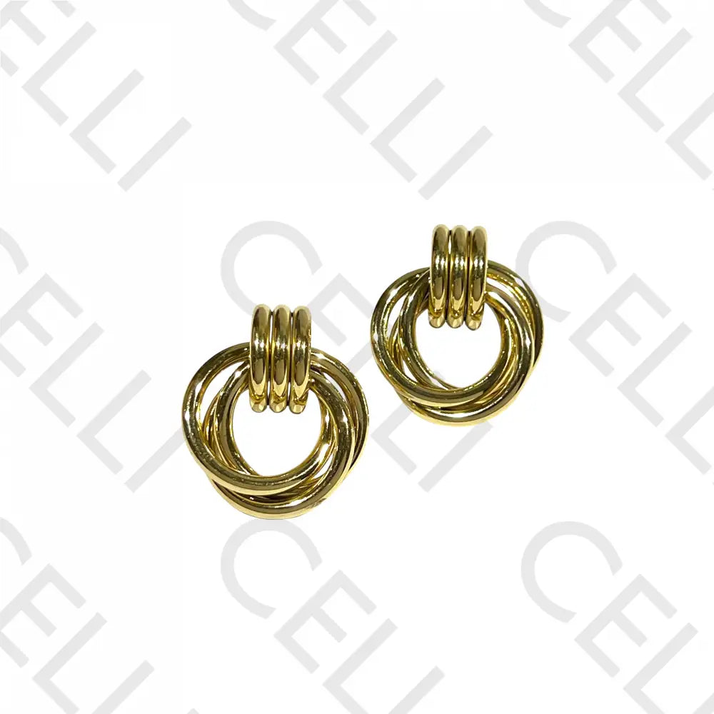 Brinco De Aço - Círculos Entrelaçados Dourado