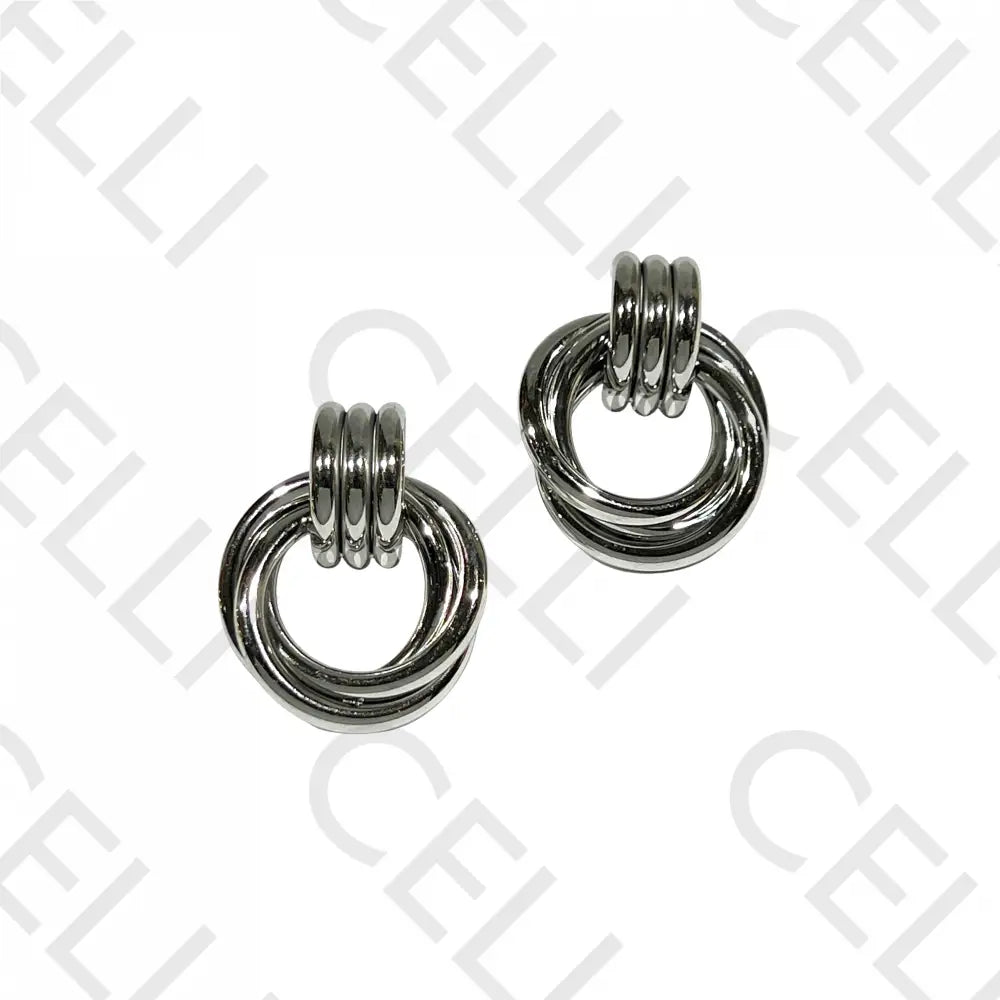 Brinco De Aço - Círculos Entrelaçados Prateado