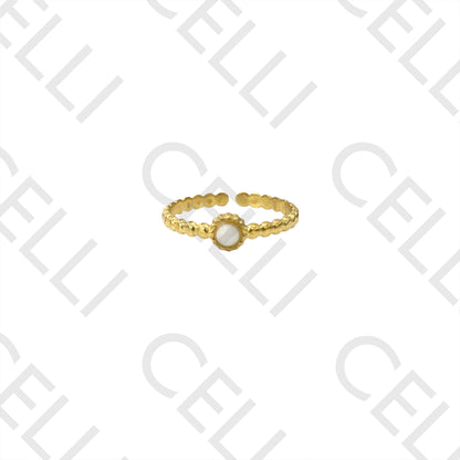 Anillo de acero - lunares con piedra natural