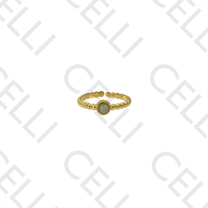 Anillo de acero - lunares con piedra natural