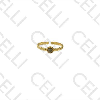 Anillo de acero - lunares con piedra natural