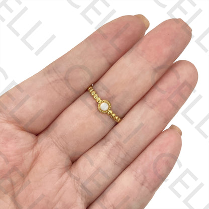 Anillo de acero - lunares con piedra natural