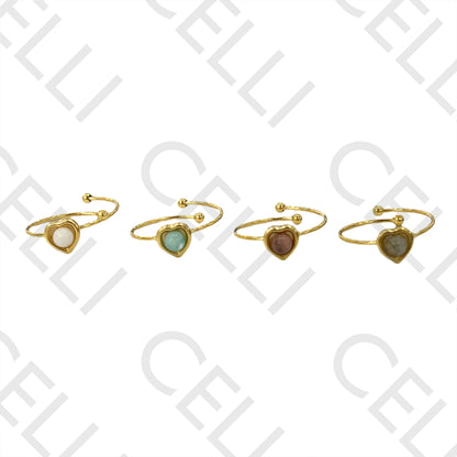 Steel Ring - Heart with Natural Stone