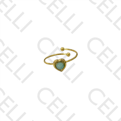 Steel Ring - Heart with Natural Stone