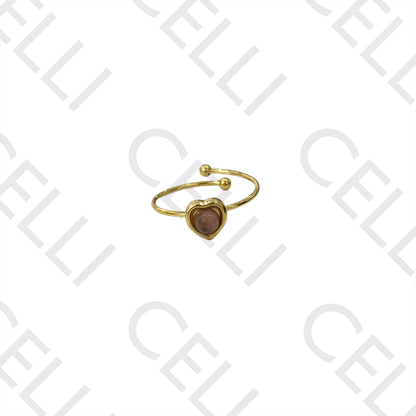 Steel Ring - Heart with Natural Stone