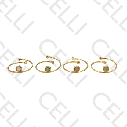 Steel Ring - thin with natural stone