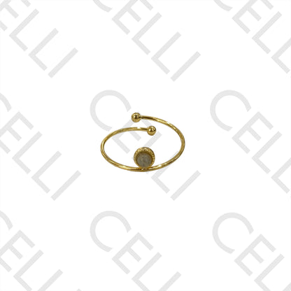 Steel Ring - thin with natural stone