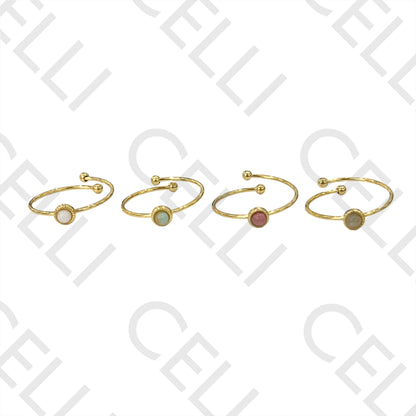 Steel Ring - circle with natural stone