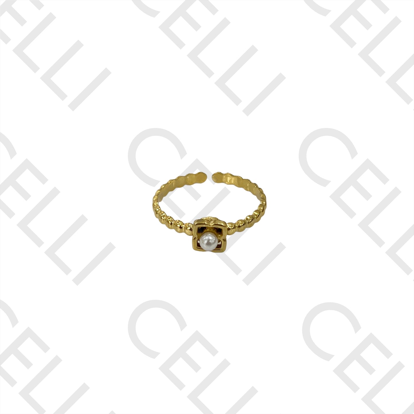 Anillo de acero - flor con perla