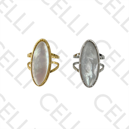Steel Ring - Oval Mother-of-Pearl