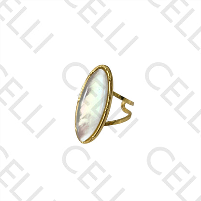 Steel Ring - Oval Mother-of-Pearl