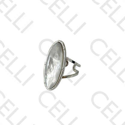 Steel Ring - Oval Mother-of-Pearl