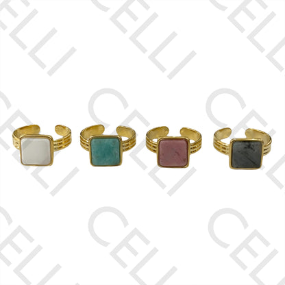 Steel Ring - Natural Square Stone