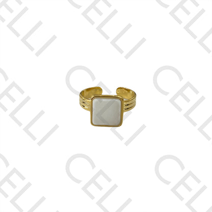 Steel Ring - Natural Square Stone
