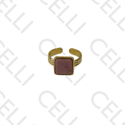 Steel Ring - Natural Square Stone
