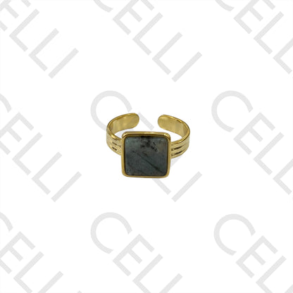 Steel Ring - Natural Square Stone