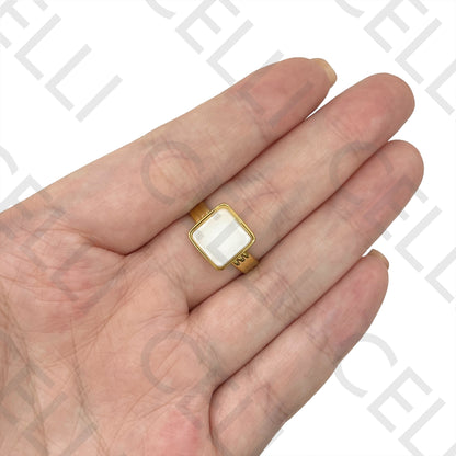 Steel Ring - Natural Square Stone