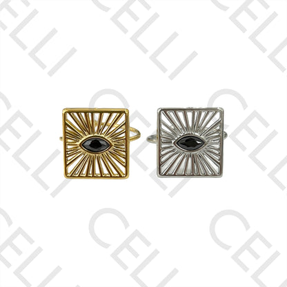 Steel Ring - eye with black diamond