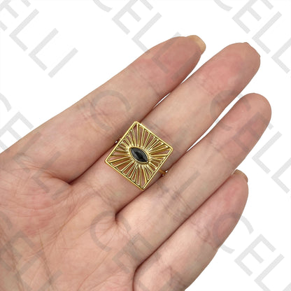 Steel Ring - eye with black diamond