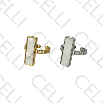 Anillo de acero - cadena rectangular de nácar