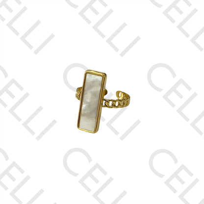 Anillo de acero - cadena rectangular de nácar