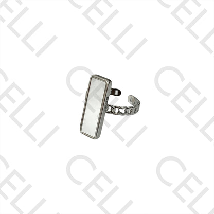 Anillo de acero - cadena rectangular de nácar