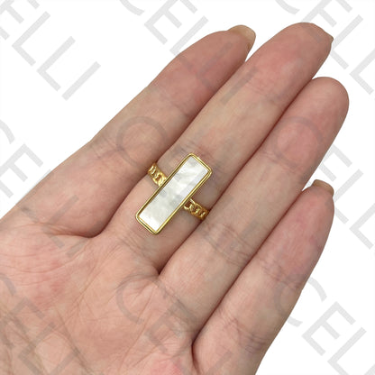Anillo de acero - cadena rectangular de nácar