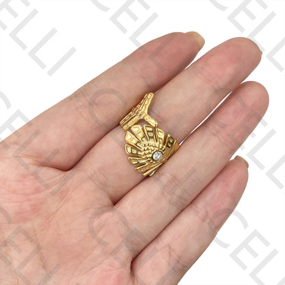 钢制戒指 - 带亮钻的羽毛