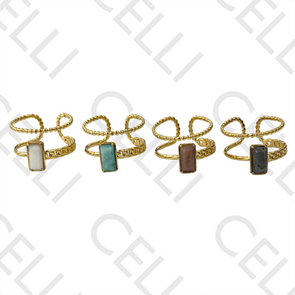 Steel Ring - Rectangular Natural Stone