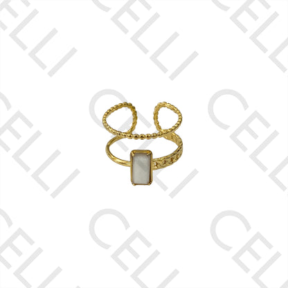 Steel Ring - Rectangular Natural Stone