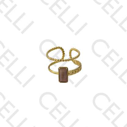 Steel Ring - Rectangular Natural Stone